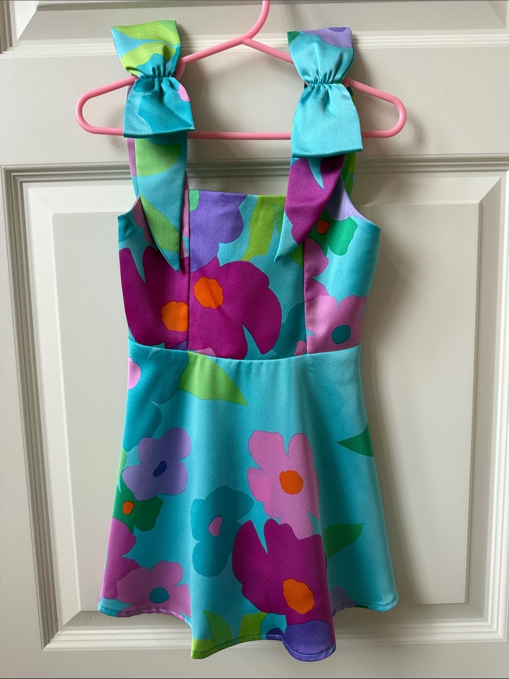 Show Me Your MuMu Girls Turquoise Floral Bow-Shoulder Dress